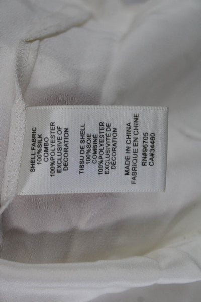 Rebecca Taylor Womens White Silk Herringbone Sleeveless Round Neck Blouse Size 4