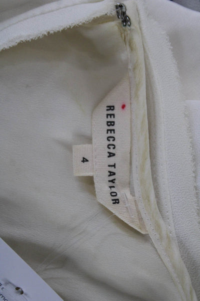 Rebecca Taylor Womens White Silk Herringbone Sleeveless Round Neck Blouse Size 4
