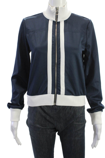 Zara Women Bomber Jacket Dark Blue Polyester Blend Solid Size M