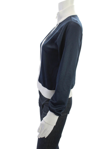 Zara Women Bomber Jacket Dark Blue Polyester Blend Solid Size M