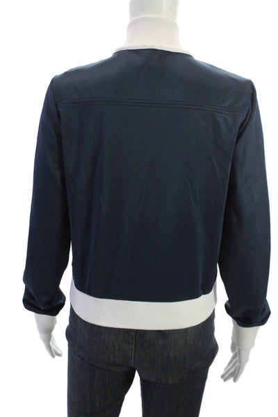 Zara Women Bomber Jacket Dark Blue Polyester Blend Solid Size M