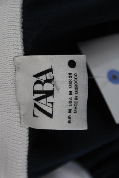 Zara Women Bomber Jacket Dark Blue Polyester Blend Solid Size M