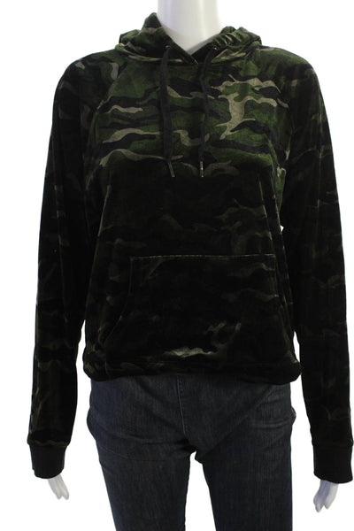 Pam & Gela Women Pullover Hoodie Black Camo Drawstring Long Sleeve Size M