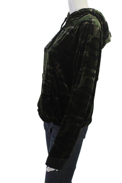Pam & Gela Women Pullover Hoodie Black Camo Drawstring Long Sleeve Size M