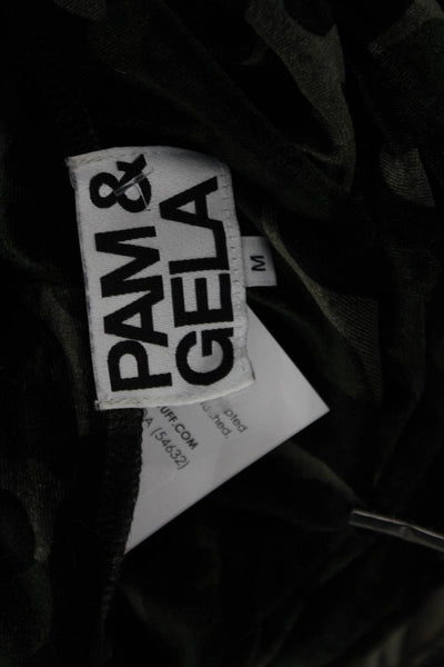 Pam & Gela Women Pullover Hoodie Black Camo Drawstring Long Sleeve Size M