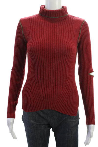 Zara Womens Pullover Turtleneck Wool Red Army Solid Long Sleeve Size S