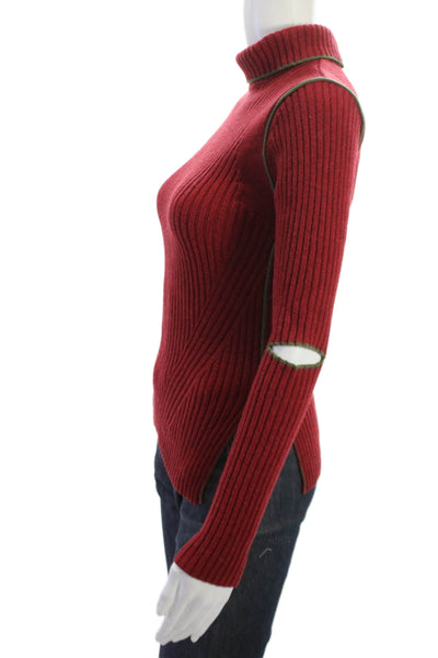 Zara Womens Pullover Turtleneck Wool Red Army Solid Long Sleeve Size S