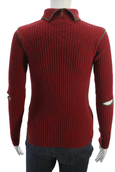 Zara Womens Pullover Turtleneck Wool Red Army Solid Long Sleeve Size S