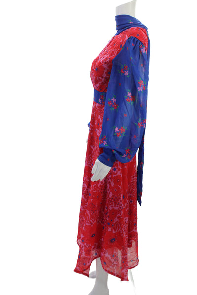 Twisted Wunder Womens Maxi Fit Flare Floral Midi Dress Blue Long Sleeve Size 6