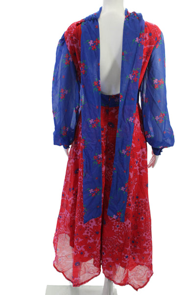 Twisted Wunder Womens Maxi Fit Flare Floral Midi Dress Blue Long Sleeve Size 6