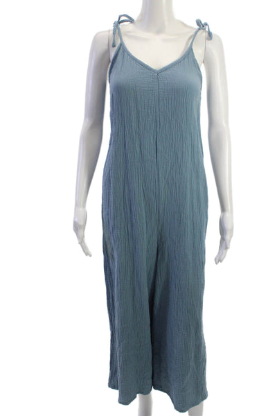 Bobi Los Angeles Womens Blue Cotton V Neck Sleeveless Jumpsuit Size S
