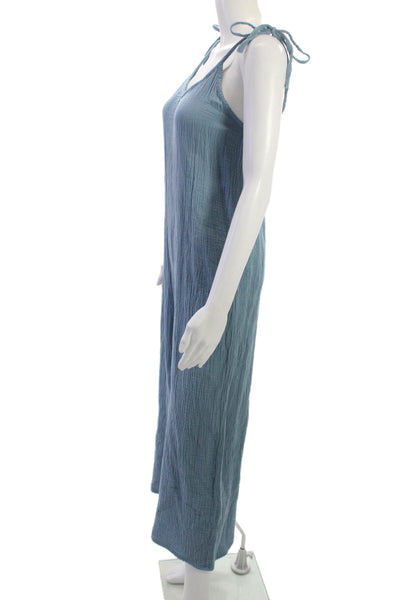 Bobi Los Angeles Womens Blue Cotton V Neck Sleeveless Jumpsuit Size S