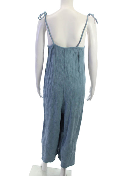 Bobi Los Angeles Womens Blue Cotton V Neck Sleeveless Jumpsuit Size S