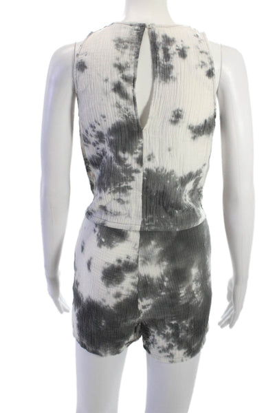 Drew Women Sleeveless Tie Dye Scoop Neck Jumpsuit Romper Gray Cotton Size XS