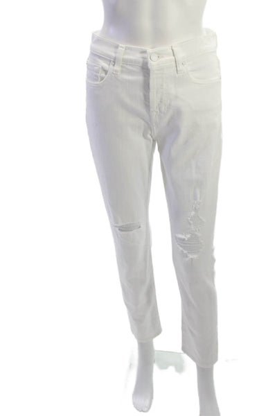 7 For All Mankind Womens Ankle Cropped High Rise White Jeans Size 25