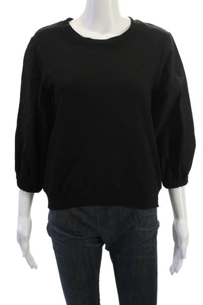 Monrow Women Pullover Sweatshirt Black Cotton Crew Neck 3/4 Sleeve Size M