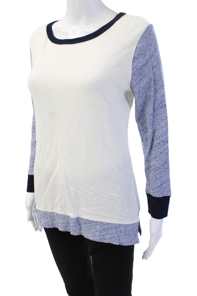 J Crew Women Ringer T-Shirt White 100% Cotton Long Sleeve Crew Neck Size M