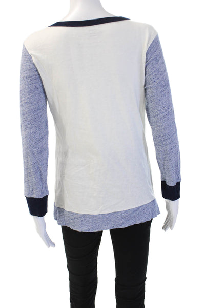 J Crew Women Ringer T-Shirt White 100% Cotton Long Sleeve Crew Neck Size M