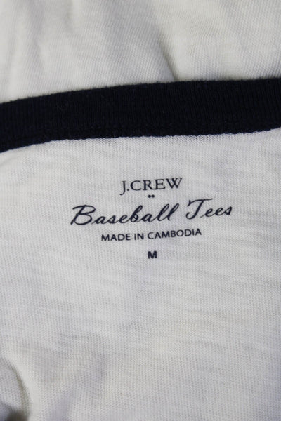J Crew Women Ringer T-Shirt White 100% Cotton Long Sleeve Crew Neck Size M