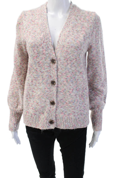J Crew Women Cardigan Beige V Neck Button Cotton Acrylic Polyester Size S
