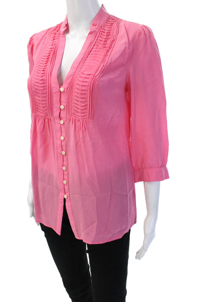 Banana Republic Womens Tunic Blouse Pink Silk V-Neck 3/4 Sleeve Button Size S