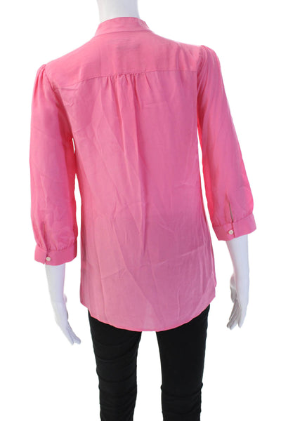 Banana Republic Womens Tunic Blouse Pink Silk V-Neck 3/4 Sleeve Button Size S
