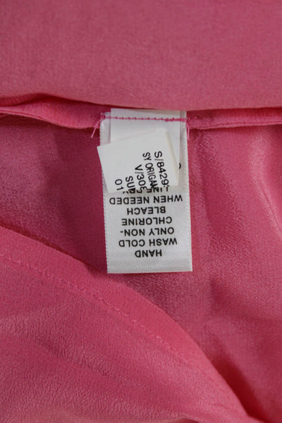 Banana Republic Womens Tunic Blouse Pink Silk V-Neck 3/4 Sleeve Button Size S