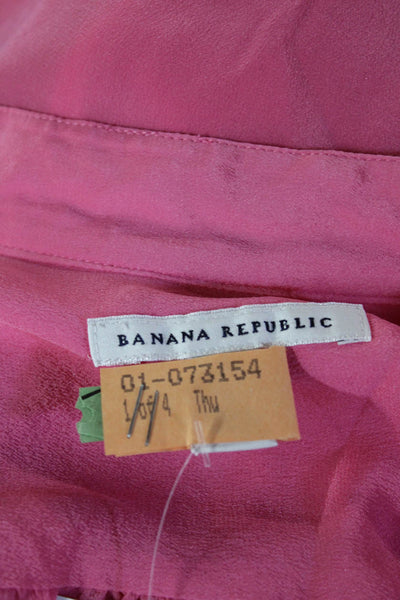 Banana Republic Womens Tunic Blouse Pink Silk V-Neck 3/4 Sleeve Button Size S