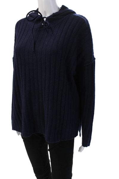 Sweet Romeo Women Pullover Hoodies Dark Blue Striped Long Sleeve Size M