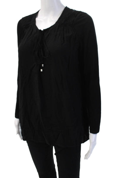 Splendid Womens Boho Tunic Black Roundneck Long Sleeve Drawstring Rayon Size XS