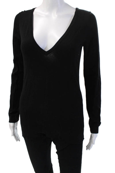 J Crew Womens Black V Neck Long Sleeve Basic Sweater Polyester Blend Size S