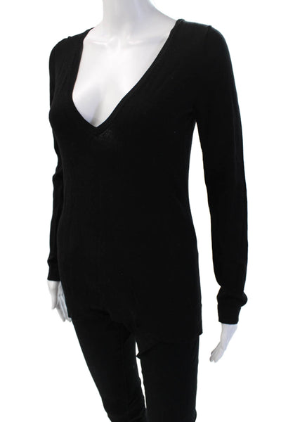 J Crew Womens Black V Neck Long Sleeve Basic Sweater Polyester Blend Size S