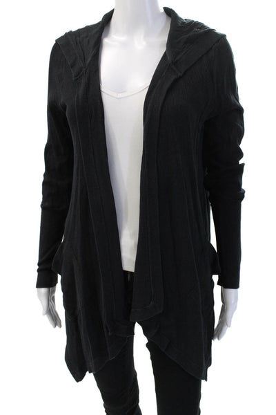 Splendid Womens V Neck Black Cardigan Hoodie Supima Modal Blend Size M