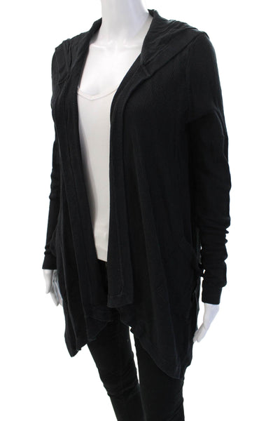 Splendid Womens V Neck Black Cardigan Hoodie Supima Modal Blend Size M