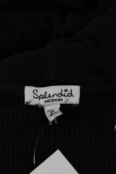 Splendid Womens V Neck Black Cardigan Hoodie Supima Modal Blend Size M