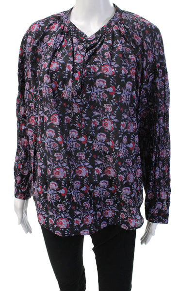 Xirena Women Tunic Blouse Black Long Sleeve Floral Cotton Silk Size S
