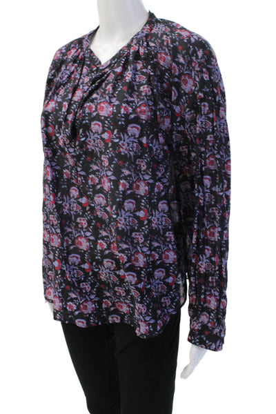 Xirena Women Tunic Blouse Black Long Sleeve Floral Cotton Silk Size S