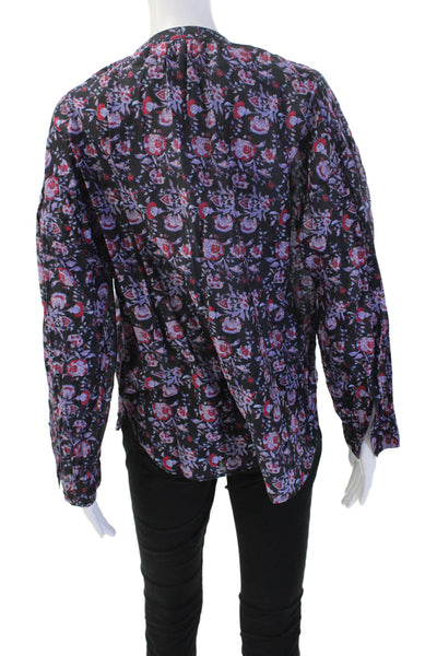 Xirena Women Tunic Blouse Black Long Sleeve Floral Cotton Silk Size S