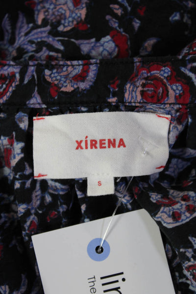 Xirena Women Tunic Blouse Black Long Sleeve Floral Cotton Silk Size S