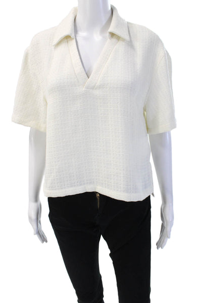 Greylin Anthropologie Womens Collared Short Sleeve Top White Basic Size S