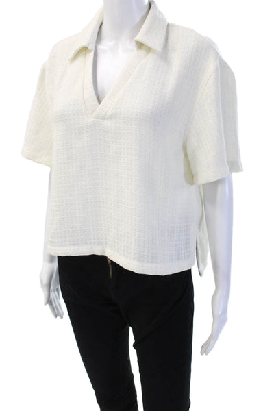 Greylin Anthropologie Womens Collared Short Sleeve Top White Basic Size S