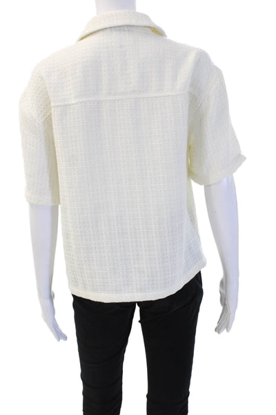 Greylin Anthropologie Womens Collared Short Sleeve Top White Basic Size S