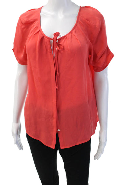 Joie Womens Red Silk Button Front Short Sleeve Round Neck Blouse Size S