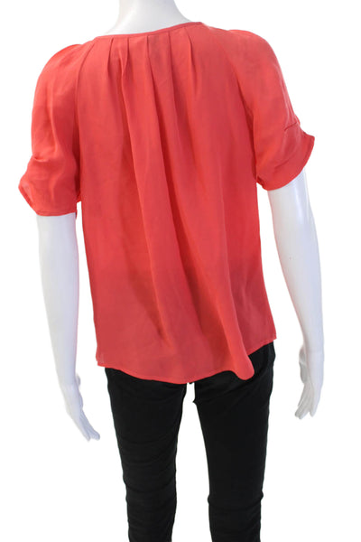 Joie Womens Red Silk Button Front Short Sleeve Round Neck Blouse Size S