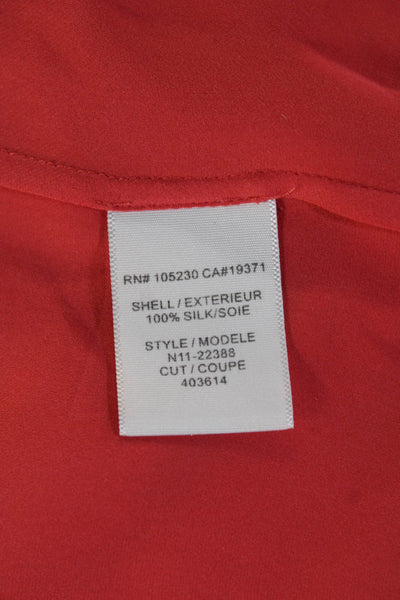 Joie Womens Red Silk Button Front Short Sleeve Round Neck Blouse Size S