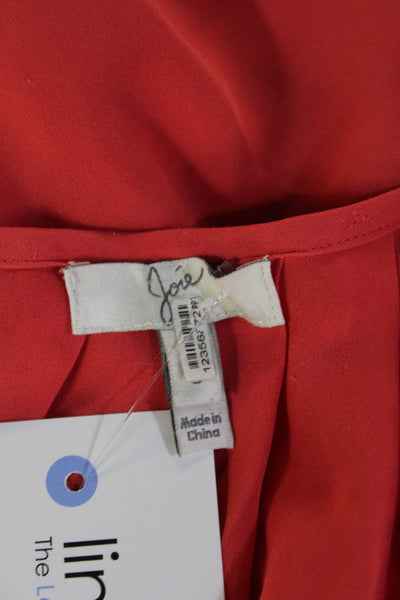 Joie Womens Red Silk Button Front Short Sleeve Round Neck Blouse Size S