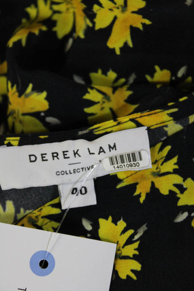 Derek Lam Womens Black Floral V-Neck Short Sleeve Blouse Size 40
