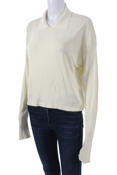 Aya Muse Women Collared Long Sleeve Basic Sweater Beige Rayon Size S