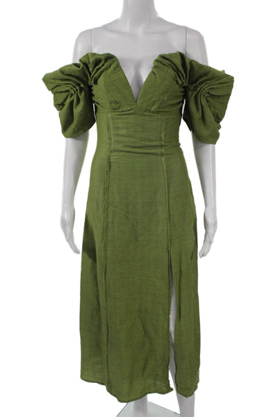Cult Gaia Women Bohemian Full Length Green V Neck Dress Size 0