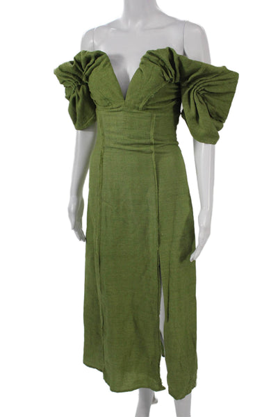 Cult Gaia Women Bohemian Full Length Green V Neck Dress Size 0